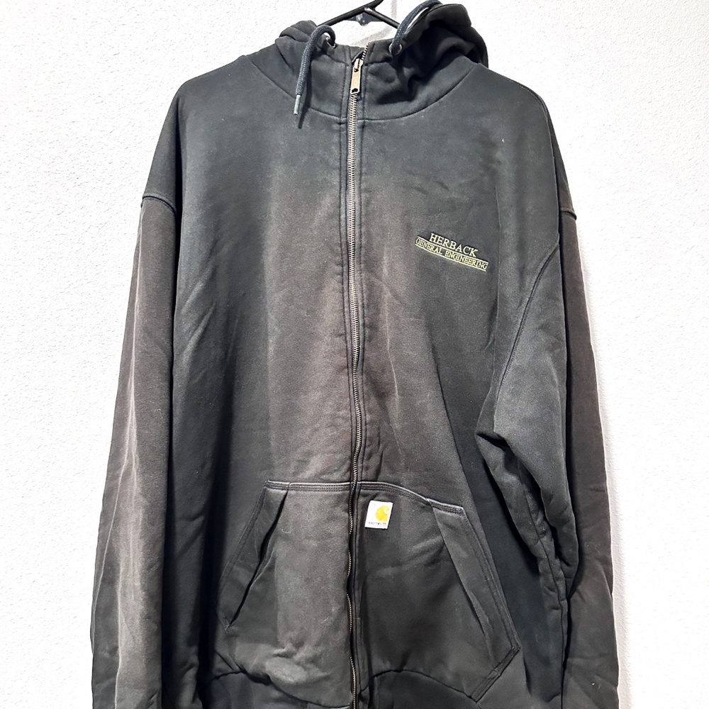Carhartt Zip Up Hoodie Black Loose Fit Full Zip Sweatshirt Workwear Men 2XL Tall